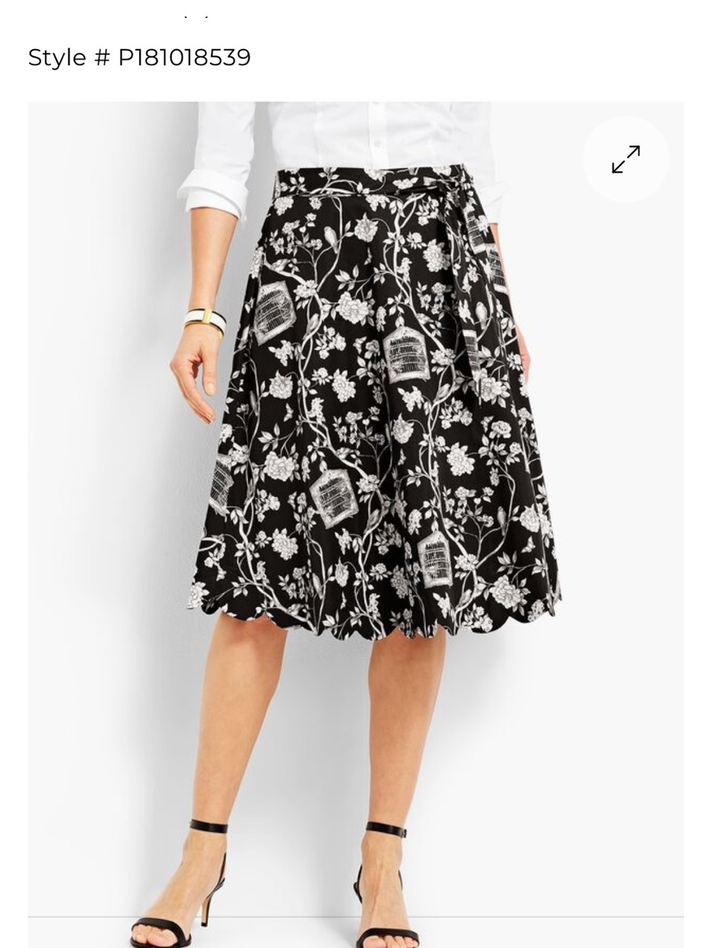 Talbots Black and White Floral Midi Skirt